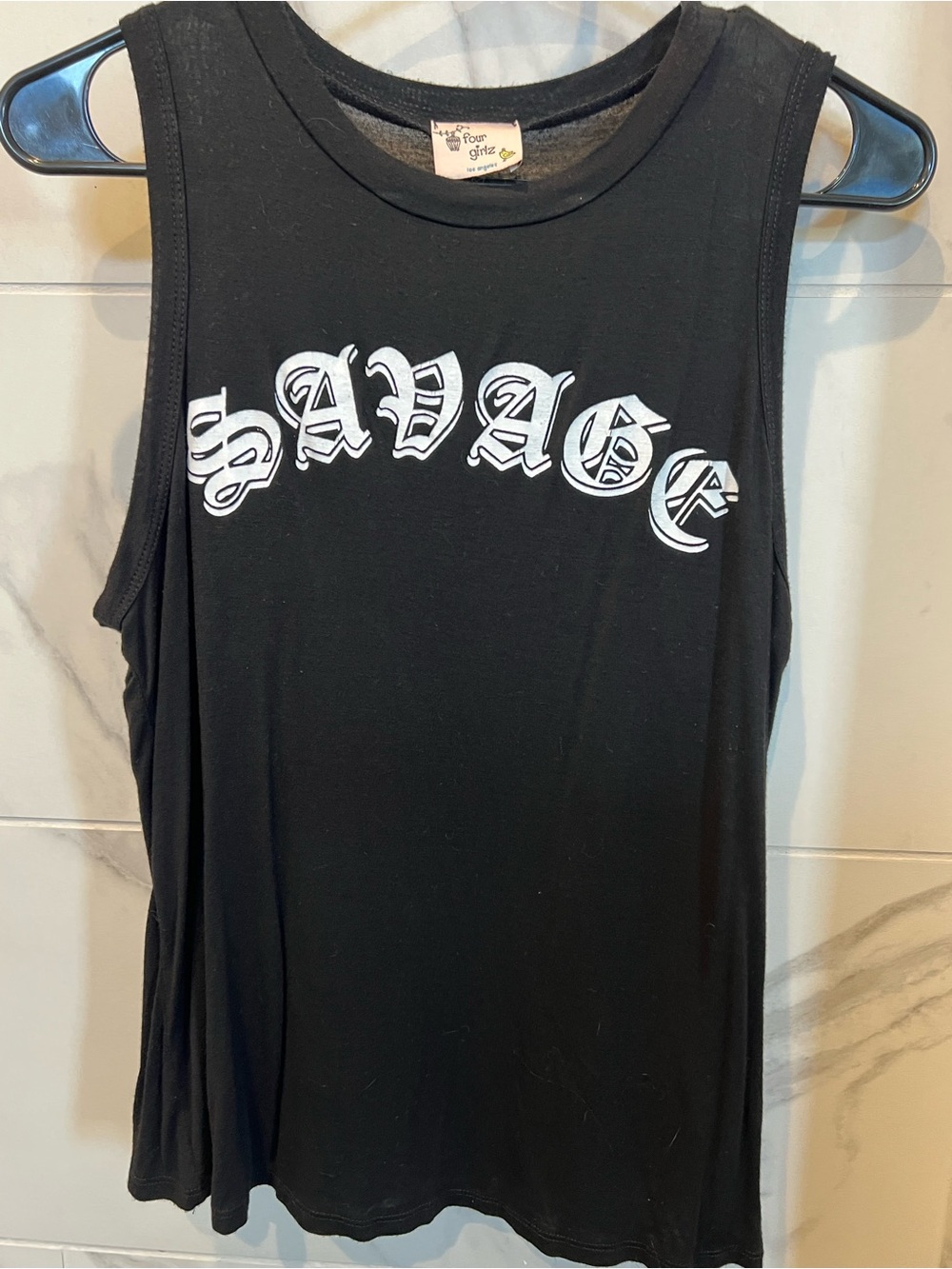 Four Girlz "Savage" Graphic Black Tank Top size L $12